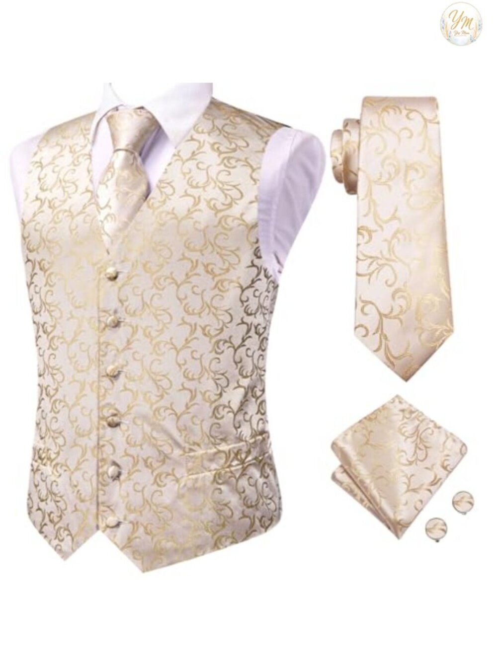 Men's Paisley Floral Tuxedo Vest Tie Set 4 Piece Formal Wedding Business